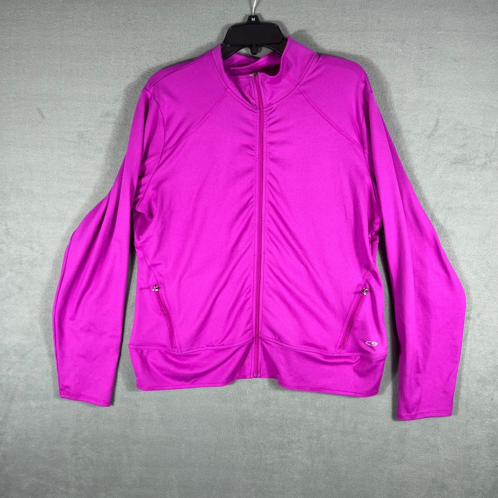Champion Womens Full Zip Track Jacket XXL Pink Solid Active Long Sleeve Duo Dry
